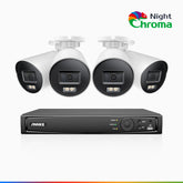 NightChroma<sup>TM</sup> NBRK800 - 4K  8 Channel 4 Cameras Outdoor PoE Security  System, Red Blue Flashing Lights & Siren, 3840*2160@25 fps, Acme Color & IR Night Vision, Human & Vehicle Detection, Two-Way Audio, IP67 Weatherproof, All-Metal Housing